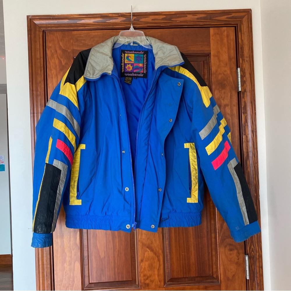 EUC vtg Weekends L ski snowboard jacket blue retro puffer vintage 90s
